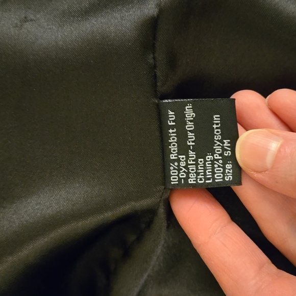 Saks Fifth Avenue Real Rabbit Fur collared black zip up down vest with collar